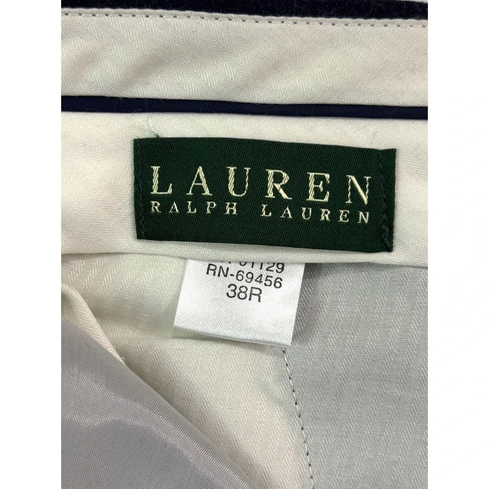Ralph Lauren 38x28 Navy Blue Flannel Wool‎ Dress Suit Pants Pleated Cuffed Mens